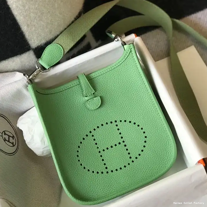 Cheap Mint Green Hardware Palladium Leather Hermes In Clemence Mini Evelyne Bag 0208