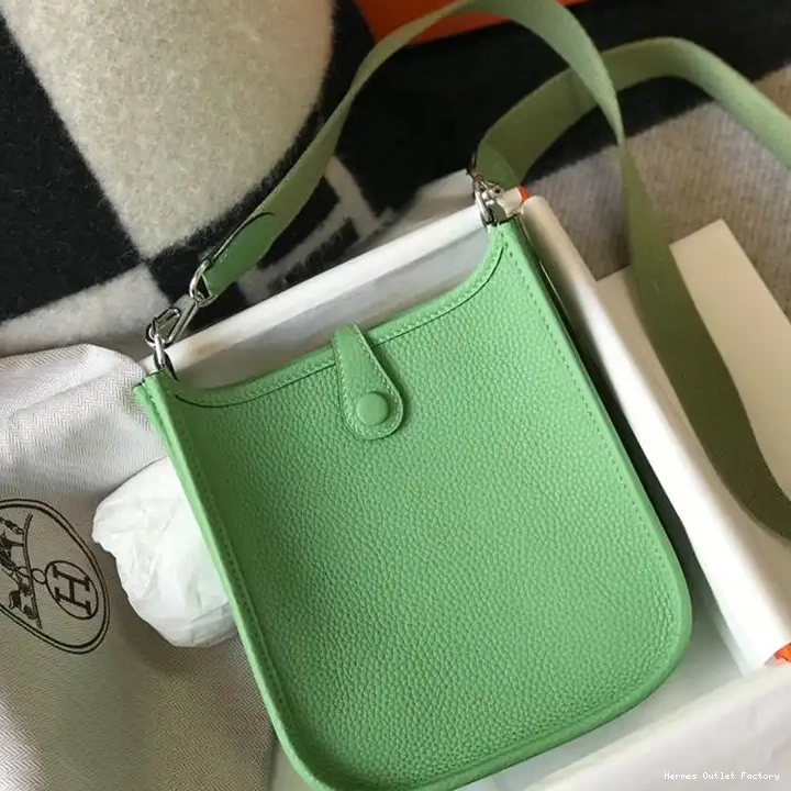 Cheap Mint Green Hardware Palladium Leather Hermes In Clemence Mini Evelyne Bag 0208