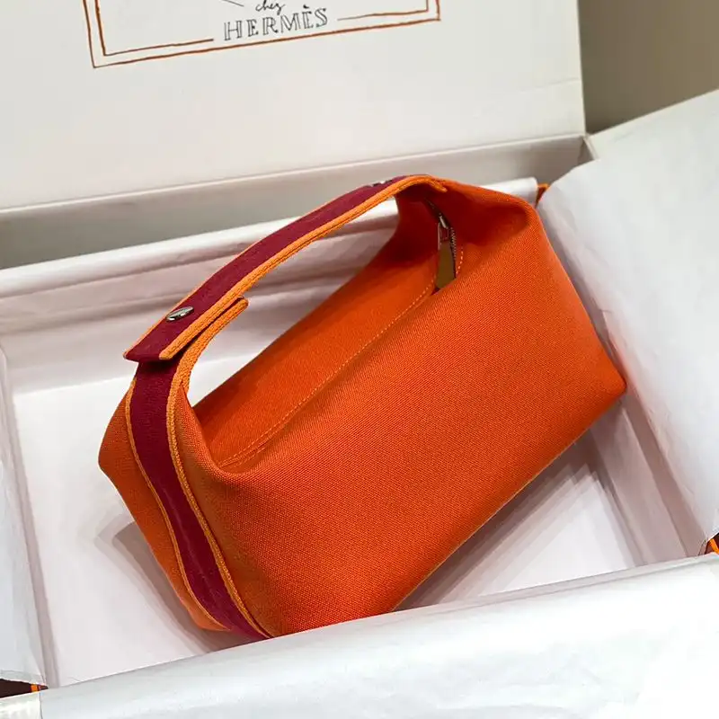 Cheap Hermes Trousse Bride-A-Brac Case Canvas Palladium Hardware In Orange Red 0202