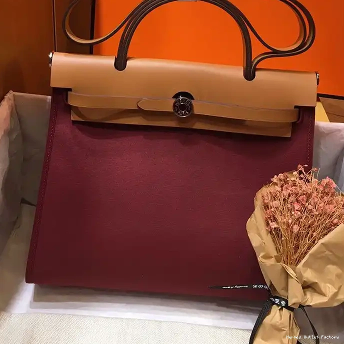 Affordable Hermes In Burgundy Bag Hardware Brown Canvas Palladium Herbag 0220