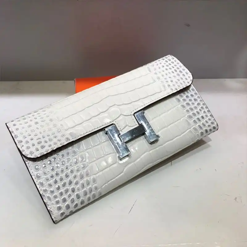 Affordable Hermes Constance Wallet Alligator Leather Palladium Hardware In White 0201