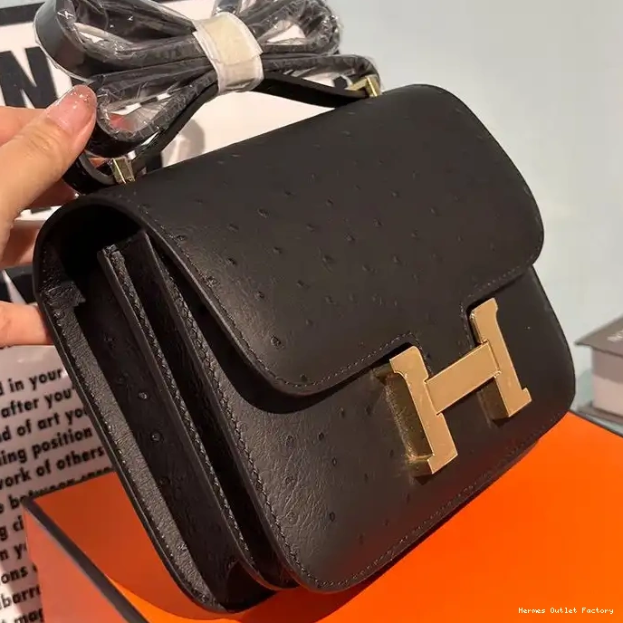 Affordable Leather In Hardware Ostrich Hermes Black Gold Bag Constance 0211