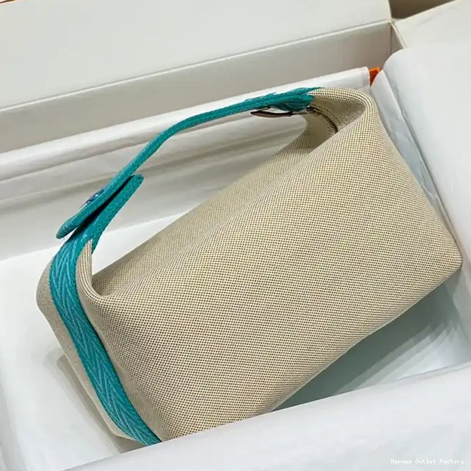 Affordable Hermes Trousse Beige Case In Bride-A-Brac Teal Canvas Palladium Hardware 0218