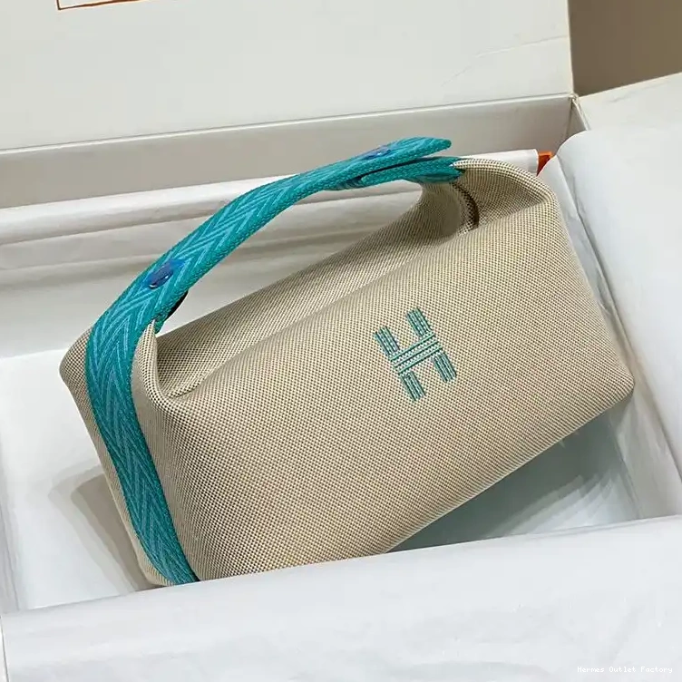 Affordable Hermes Trousse Beige Case In Bride-A-Brac Teal Canvas Palladium Hardware 0218