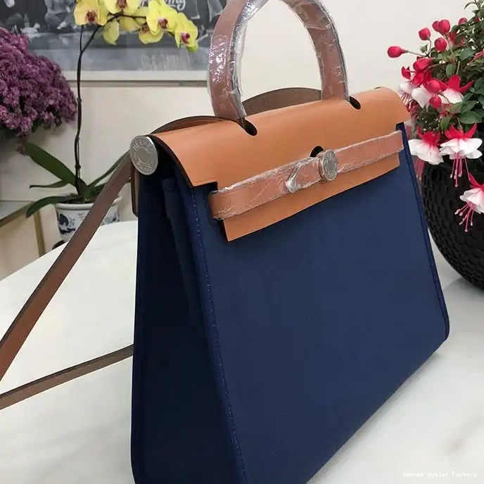 Cheap In Bag Herbag Blue Hermes Navy Brown Palladium Canvas Hardware 0320