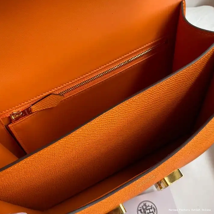 Cheap Hardware Gold Constance Epsom Bag In Hermes Leather Orange 0321