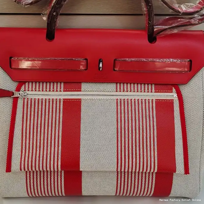 Cheap H Herbag In Red Hardware Bag Palladium Hermes Canvas 0317